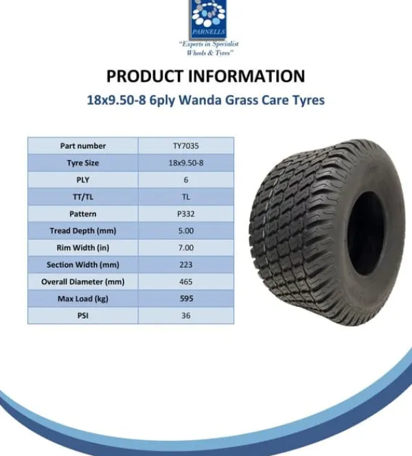 Hot 18x9.50-8 plæneklipperdæk 4ply Multi turf, græs - plæneklipperdæk Wanda P332 sæt af 2 Havemaskiner
