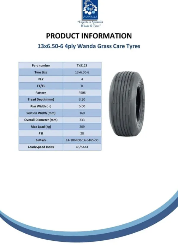 Outlet 13x6.50-6 plæneklipperdæk 4ply Multi turf rib - hay bob turner rake - Wanda P508 Havemaskiner
