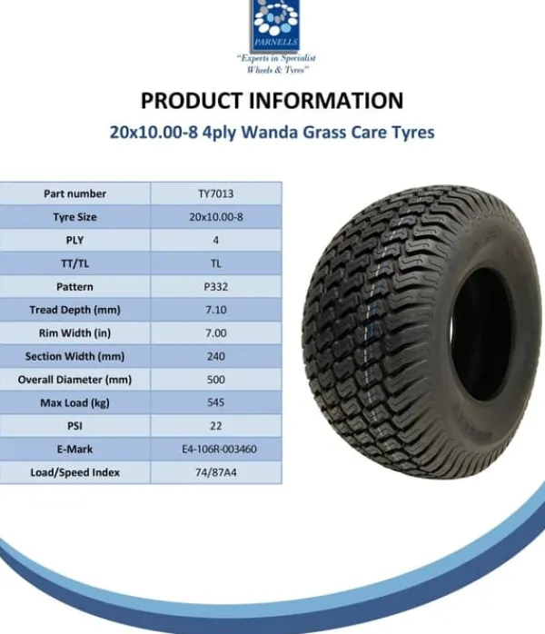 Havemaskiner^20x10.00-8 plæneklipperdæk 4ply Multi turf græs - plæneklipperdæk Wanda P332 sæt af 2