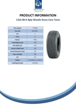 Havemaskiner^15x6.00-6 plæneklipperdæk 4ply Multi turf rib - hay bob turner rake - Wanda P508