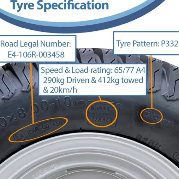 Havemaskiner^20x8.00-10 Plæneklipperhjul med 4 knopper Turf Wanda 100 mm PCD Road Legal (sæt med 2)