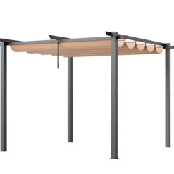 Buer, Spalier, Lysthuse Uden Tag^10'x10' Udendørs Udtrækkelig Pergola med Solskærm, Aluminium, Beige, Vandafvisende, Holdbar, Ideel til Have eller Terrasse.