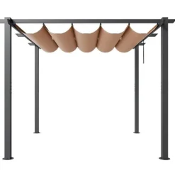 Buer, Spalier, Lysthuse Uden Tag^10'x10' Udendørs Udtrækkelig Pergola med Solskærm, Aluminium, Beige, Vandafvisende, Holdbar, Ideel til Have eller Terrasse.