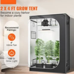 New 2x4 vækstshelter, 48'' x 24'' x 72'', højreflekterende 2000D Mylar med vindue, værktøjstaske og gulvbakke til indendørs planter. Drivhus