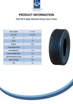Clearance 9x3.50-4slick dæk, 9x3.50-4 glat dæk, til plæneklipper - græspleje - Wanda P607 Havemaskiner