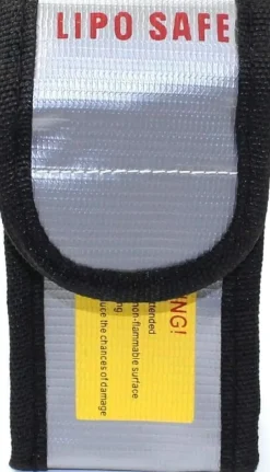 Brandalarm^Yunique - Sikkerhedsetui til lipobatterier, 1 pc, flammehæmmende og anti-eksplosionsmateriale, dimensioner 64X50x95 mm - Beskyttelsesetui til RC