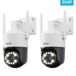 Outlet ZOSI CCTV Sikkerhedskamera, 8MP Ultra HD, AI Menneskeopdagelse,8MP UDEN TF-kort x 2 Sikkerhedsmonitorer & Videokameraer