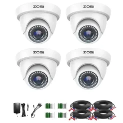 Online ZOSI 4Pack Sikkerhedskameraer, 1080P HD Opløsning, 80ft Nattesyn,Hvid Sikkerhedsmonitorer & Videokameraer