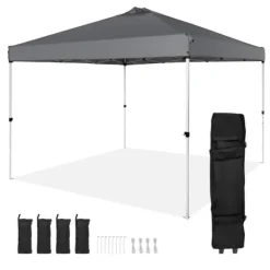 Telte & Lysthuse^Pop-up baldakin festtelt 10x10 fod med bæretaske til camping - mørkegrå, ideelt til udendørs arrangementer!