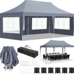 Telte & Lysthuse^Pop-Up Pavillon 3m x 6m, Vandtæt med UV-beskyttelse, Nem Opsætning,Mørkegrå